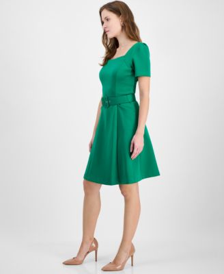 Donna Rico Women's Square-Neck Belted Short-Sleeve Dress