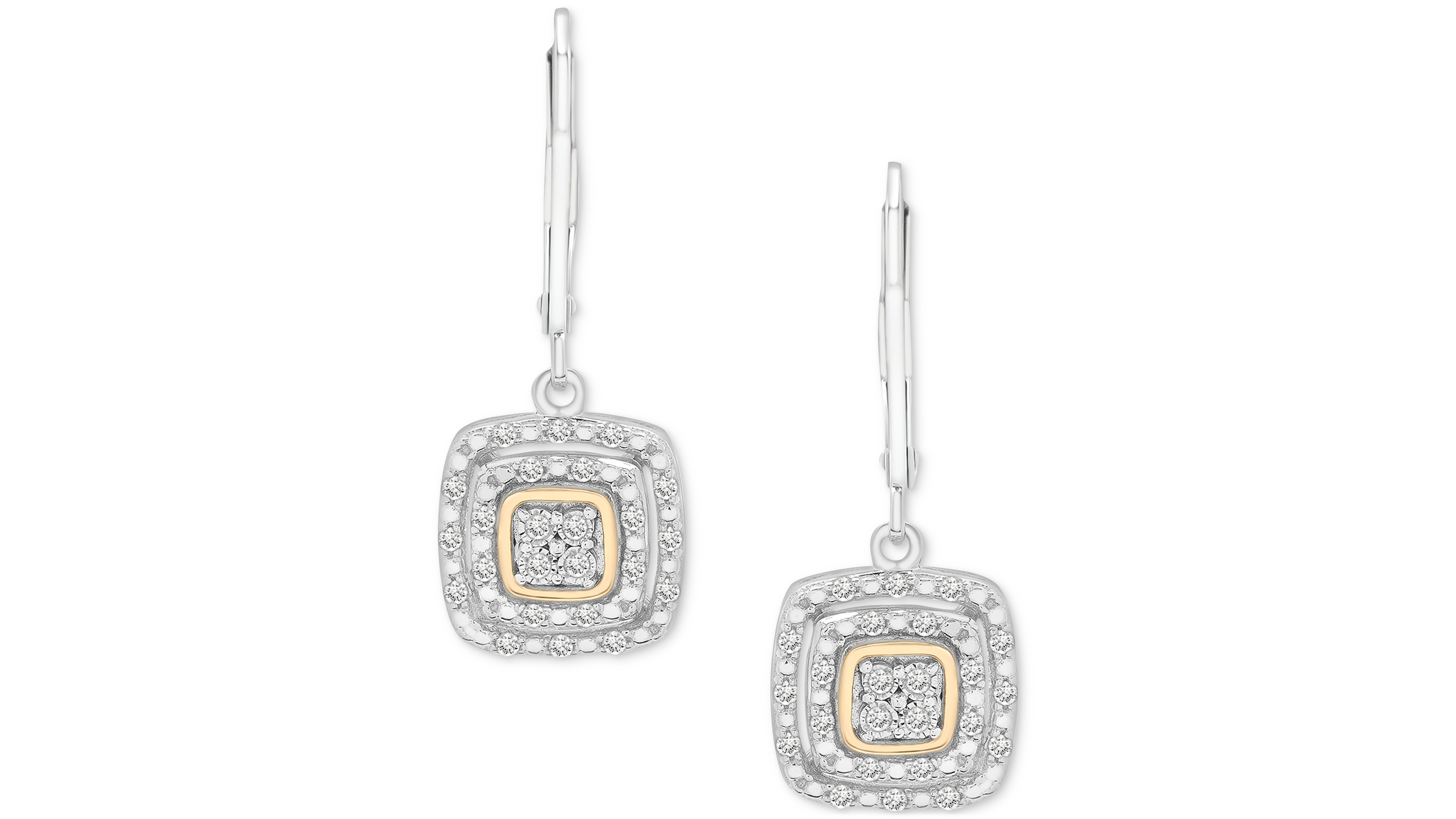 Diamond Cushion Drop Earrings (1/4 ct. t.w.) in Sterling Silver & Gold Plate, Exclusively at Macy's