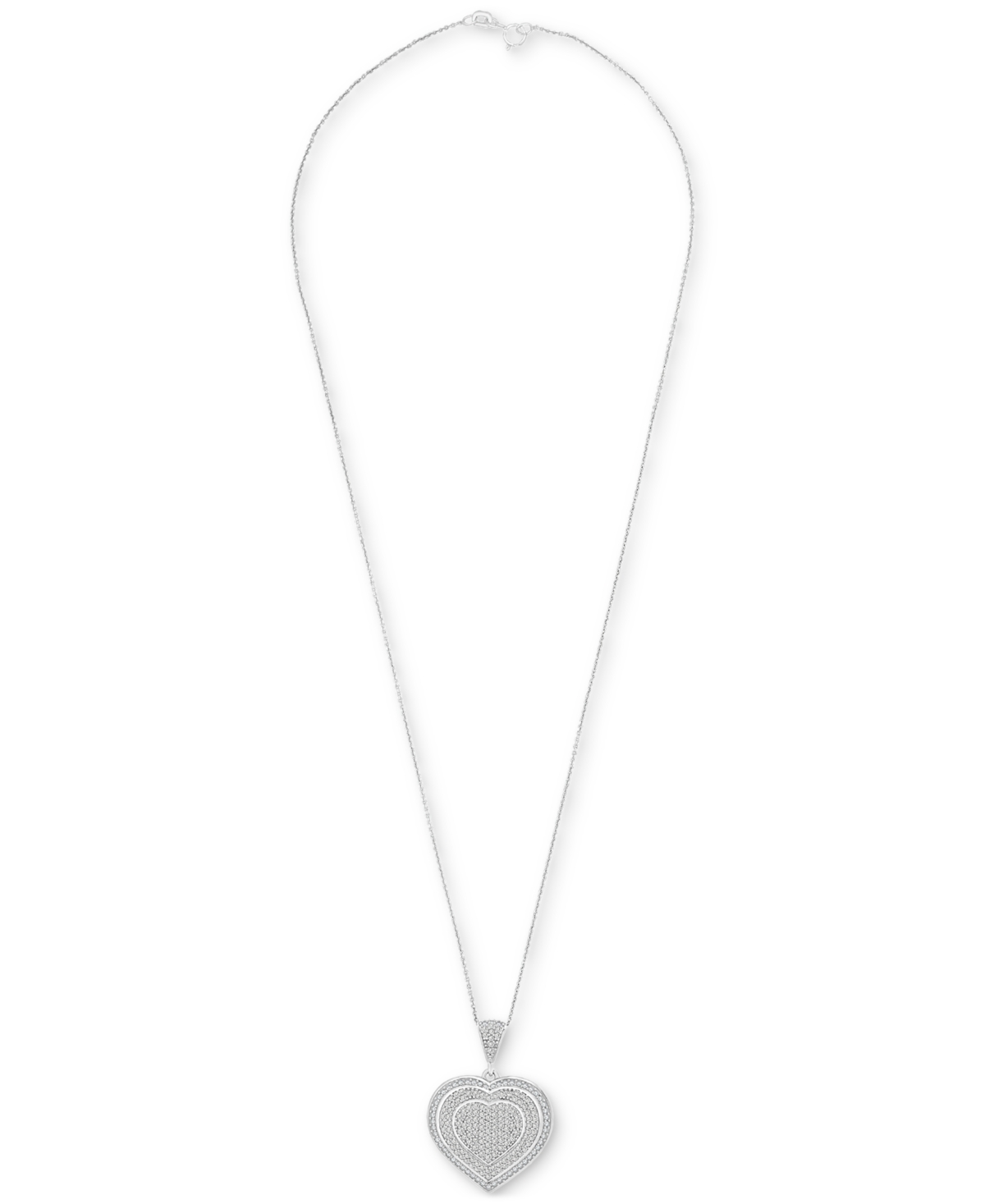 Macy's Diamond Heart Halo Cluster 18" Pendant Necklace (3/4 Ct. T.w.) In Sterling Silver, Exclusively At Ma In Sterling Silver
