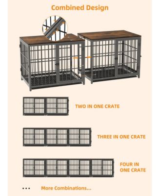 Furniture Style Wooden Dog Crate Pet Kennel End Table with Three Doors and Tray