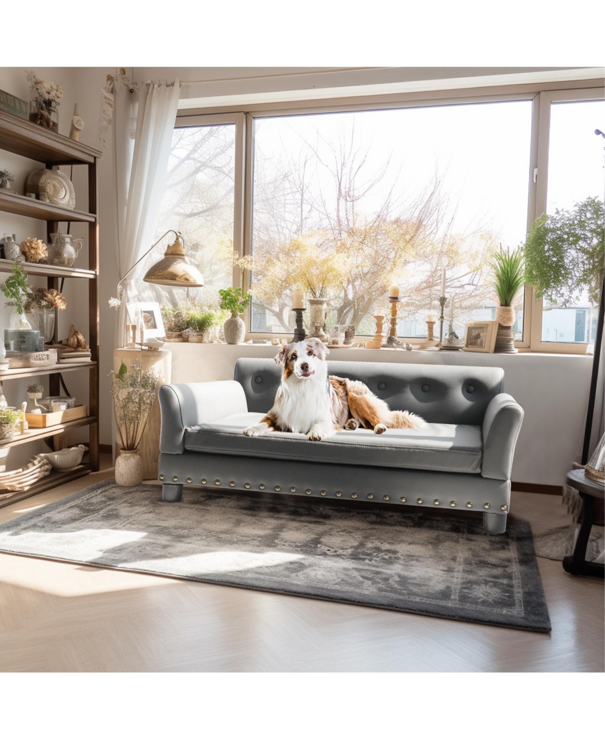 Bingopaw Luxury Dog Bed Pet Snuggle Sofa with Microfiber Leather Upholstered Sofa Bed