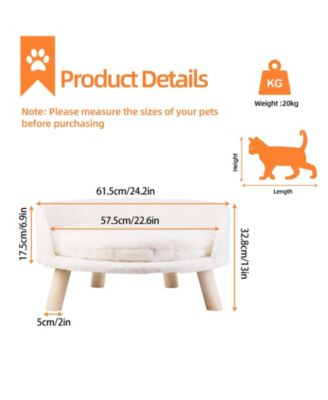 Luxury Pet Soft Warm Cat Dog Bed Wood Legs with Cushion Pad Nesting Bed Washable