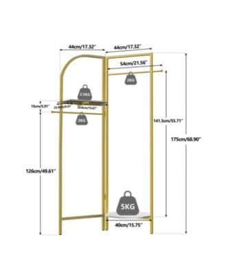 Gold Metal Corner Coat Rack: Garment Rack with 2 Shelves Storage Hanging Clothes