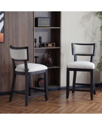 26.5" Counter Height Stools Set of 2, Upholstered with Backrest and Rubber Wood Frame-The Pop Home