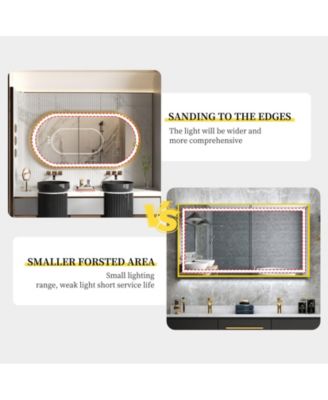 Oval Led Bathroom Mirror Gold Frame Makeup Mirror Anti-Fog Stepless Dimming 3 Color