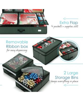 Premium Holiday Gift Wrapping Paper & Accessories Storage Organizer Box - X-Large with Wheels & 2 removable Storage Bins