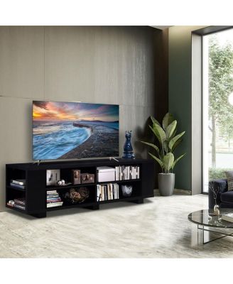 Modern Entertainment Center in Wood Finish – Holds up to Large Flat-Screen TVs and Provides Storage