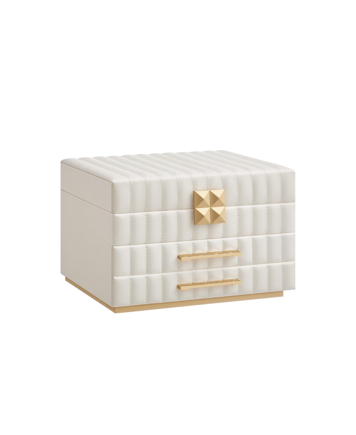Slickblue 3-Tier Jewelry Box with Mirror, Jewelry Organizer with 2 Drawers, Pu Surface with Stitching, Floating Effect