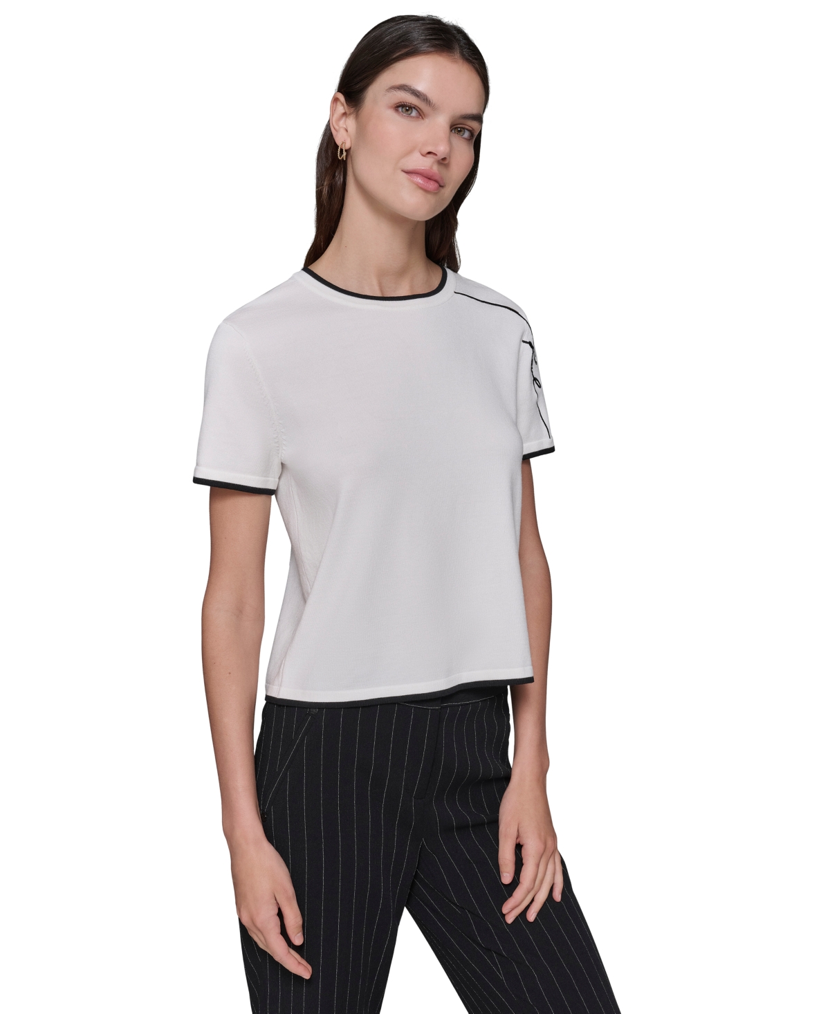 KARL LAGERFELD WOMEN'S SCRIPT-LOGO SHORT-SLEEVE SWEATER 