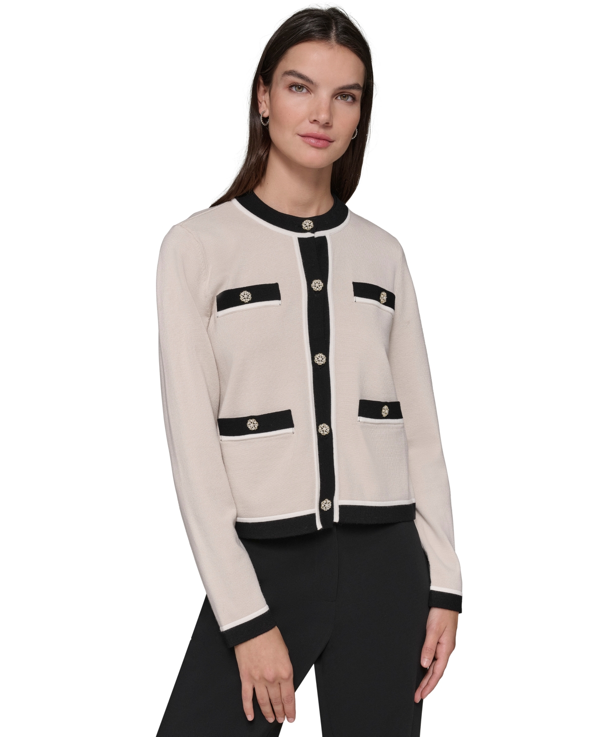 Karl Lagerfeld Paris Women's Four-Pocket Crewneck Cardigan