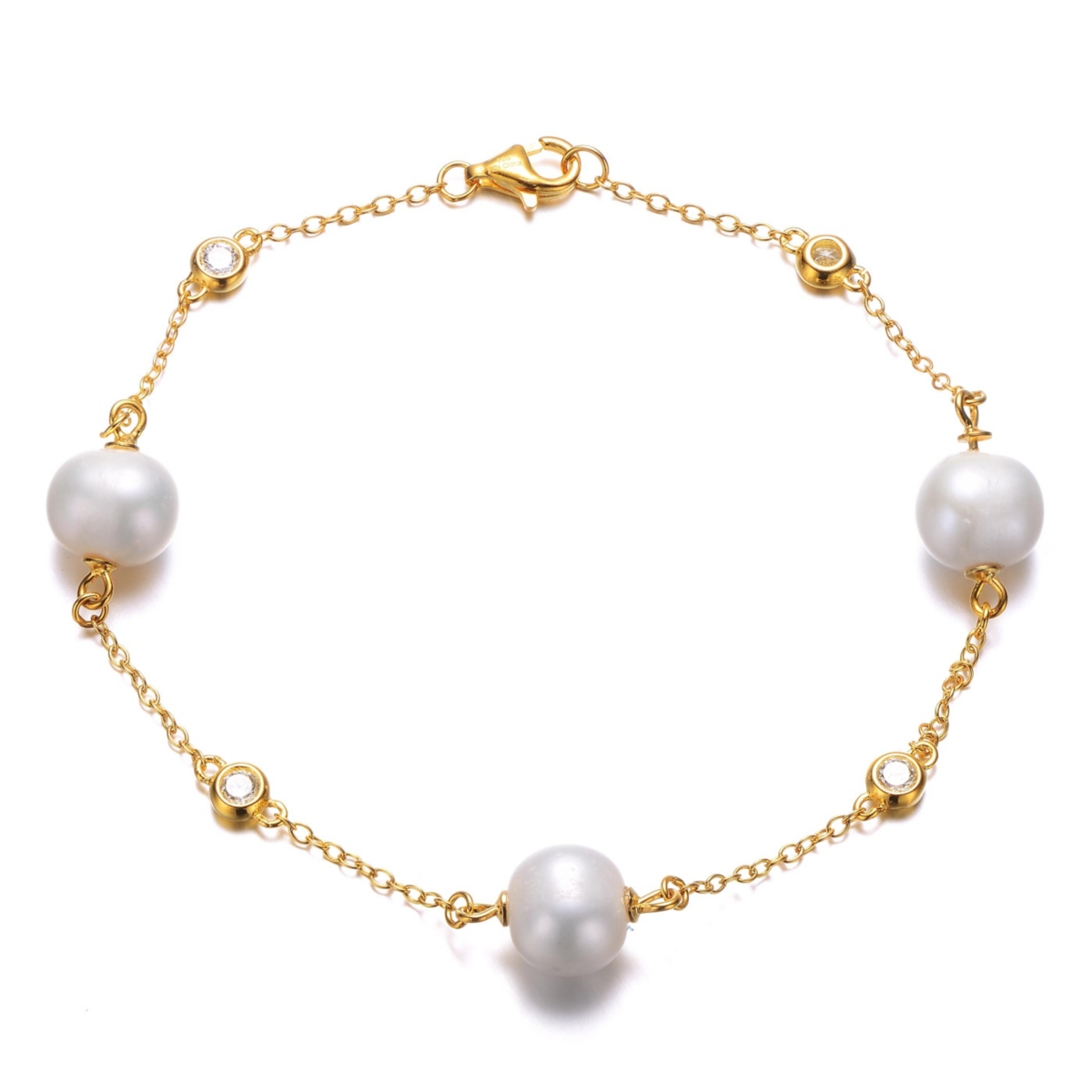 Genevive 14k YellowPlated with Freshwater Pearl & Cubic Zirconia Bezel Station Bracelet - Gold