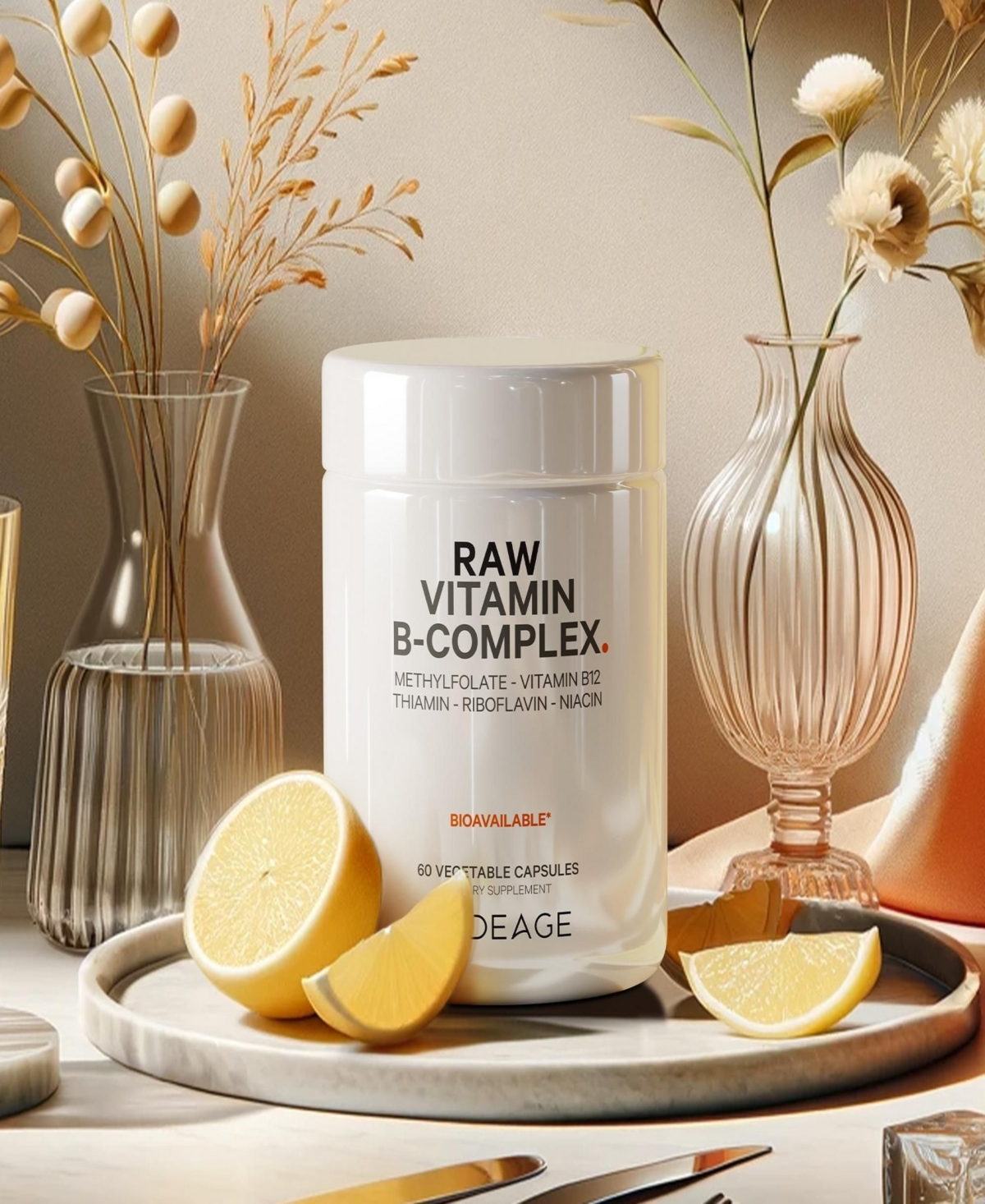 Raw Vitamin B-Complex Supplement - Essential B Vitamins with Probiotics, Digestive Enzymes, Fruits & Vegetables - 2-Month Supply - Methylfolate - Biot