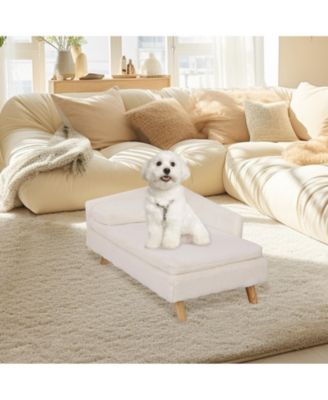 L Shape Dog Sofa Bed Rubber Wood Legs with Cushion Mat Pillow Cat Chaise Stool