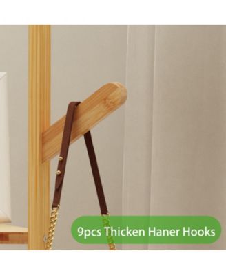 Sturdy Garment Clothes Stand: Natural Bamboo Coat Rack Hat Hanger Stand with Shelves