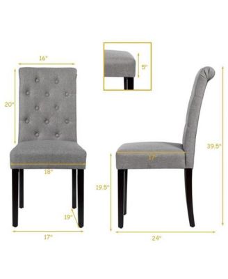 Set of 2 Linen Button Tufted Dining Chair with Wood Legs