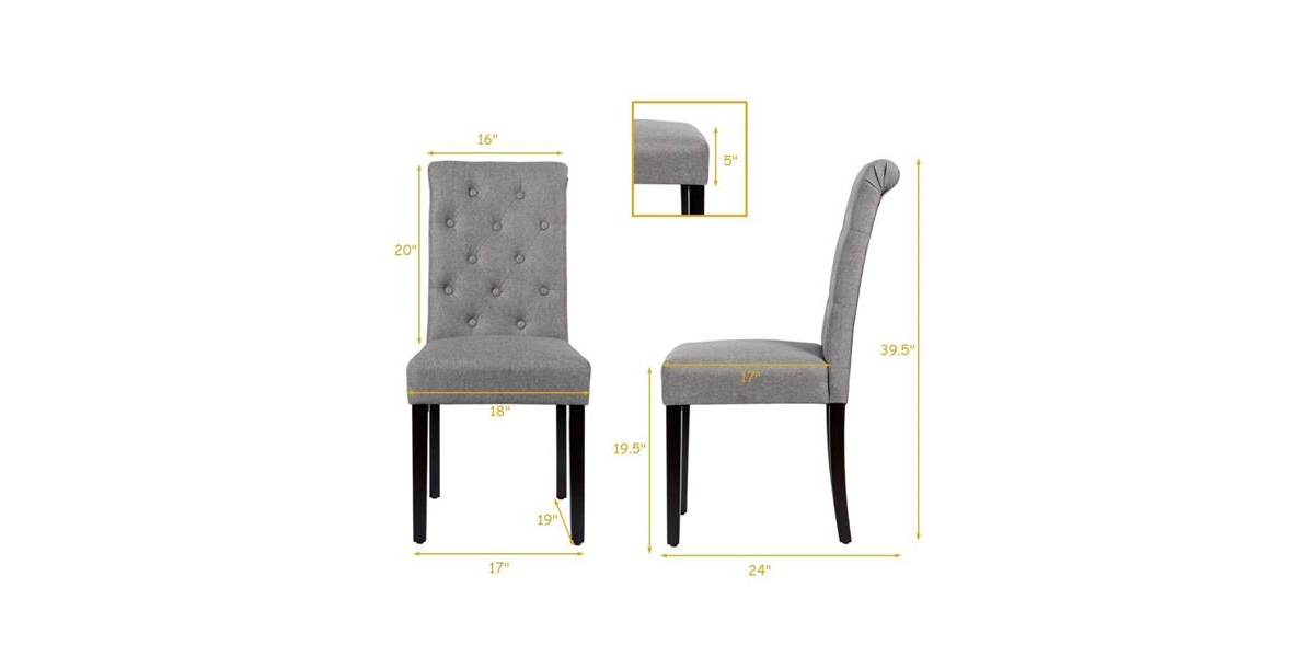 Slickblue Set of 2 Linen Button Tufted Dining Chair with Wood Legs