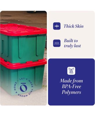 Durable 27 Gallon Heavy Duty Holiday Storage Tote, Green/Red, (4 Pack)
