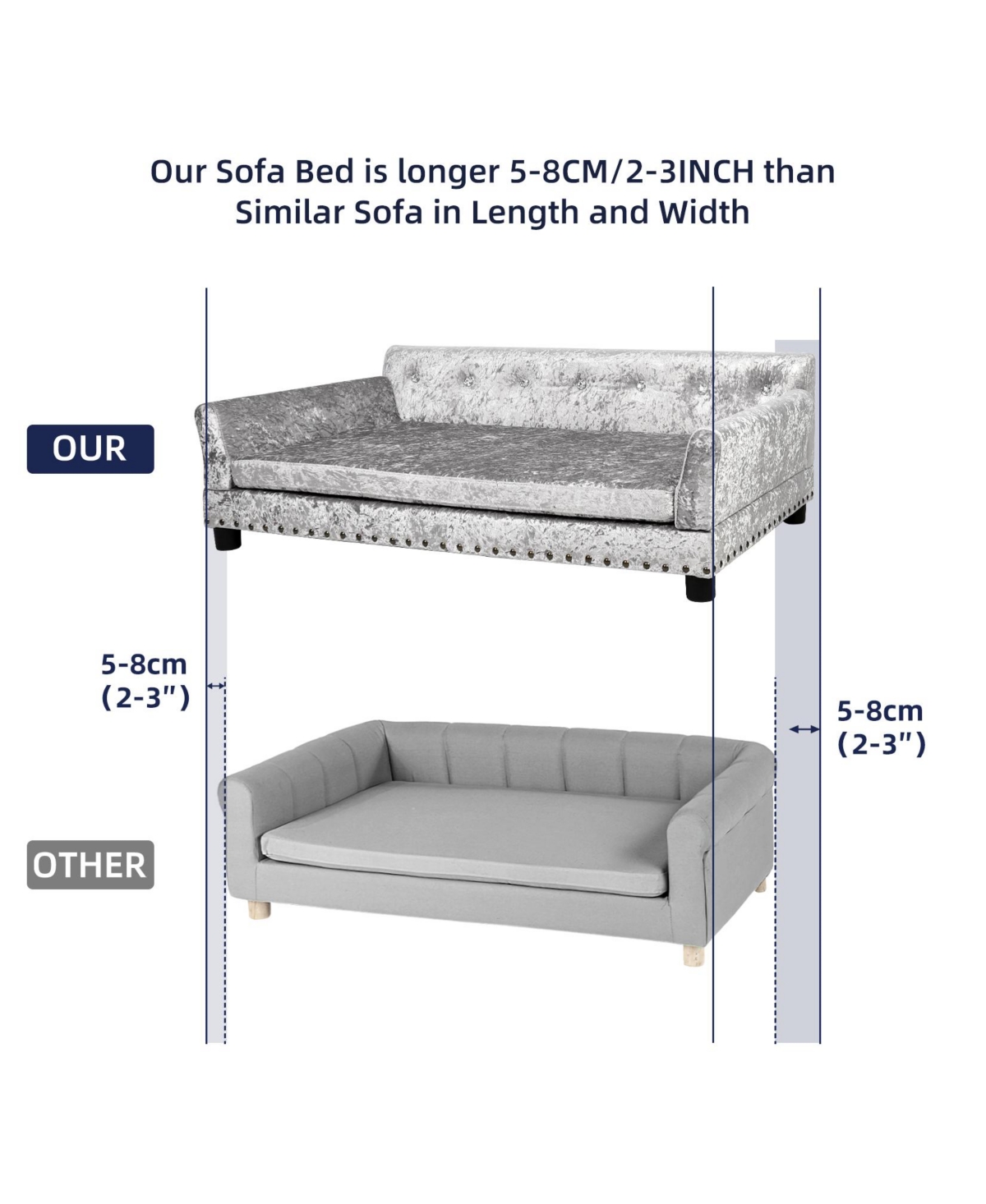 Bingopaw Pet Dog Couch Bed Deluxe Dutch Velvet Upholstered Sofa Bed Removable Cushion