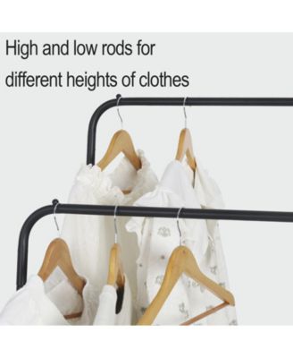 Double Rail Clothes Stand: Garment Rack on Wheels with Storage Shelves