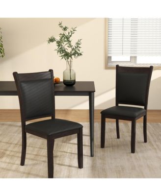 Set of 2 Faux Leather Padded Seat Rubber Wood Legs Upholstered Dining Chairs