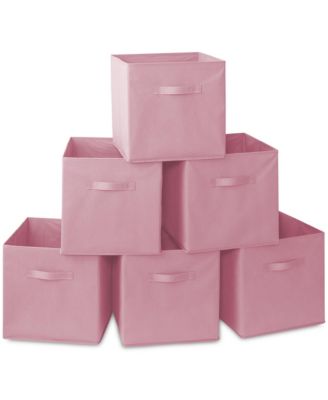 Set of 6 Collapsible Fabric Storage Cube Bins, Beige - 13" Foldable Cloth Baskets for Shelves and Cubby Organizers