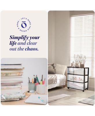 Tall Solid Plastic 3 Drawer Medium Storage Cart with Caster Wheels, Black