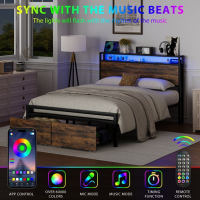 Metal Bed Frame with 2 Storage Drawers and LED RGB LED light