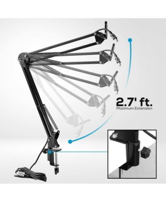Adjustable Scissor Arm Microphone Stand with USB Cable, Shock Mount, and Desk Clamp