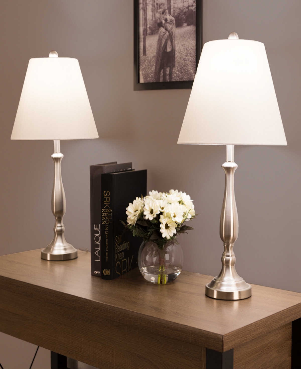 LAVISH HOME 25.5" BRUSHED STEEL TABLE LAMP SET 