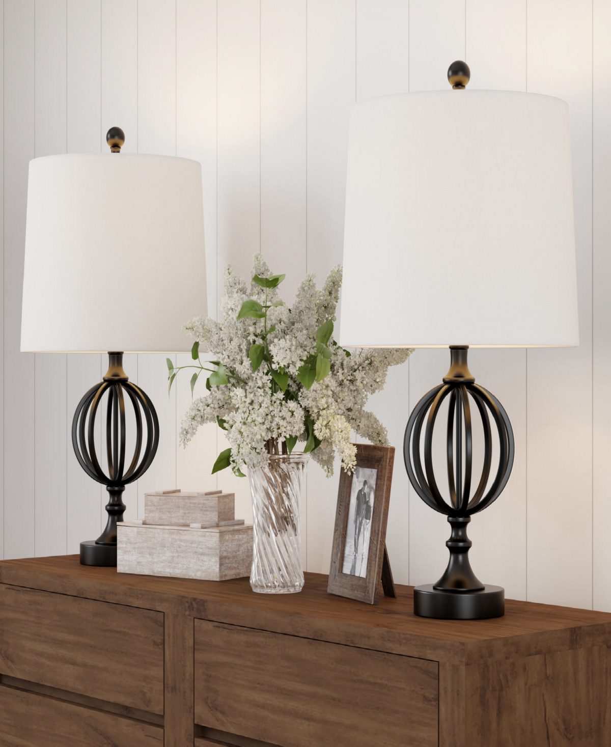 Lavish Home 25" Openwork Iron Orb Table Lamp Set In Matte Black
