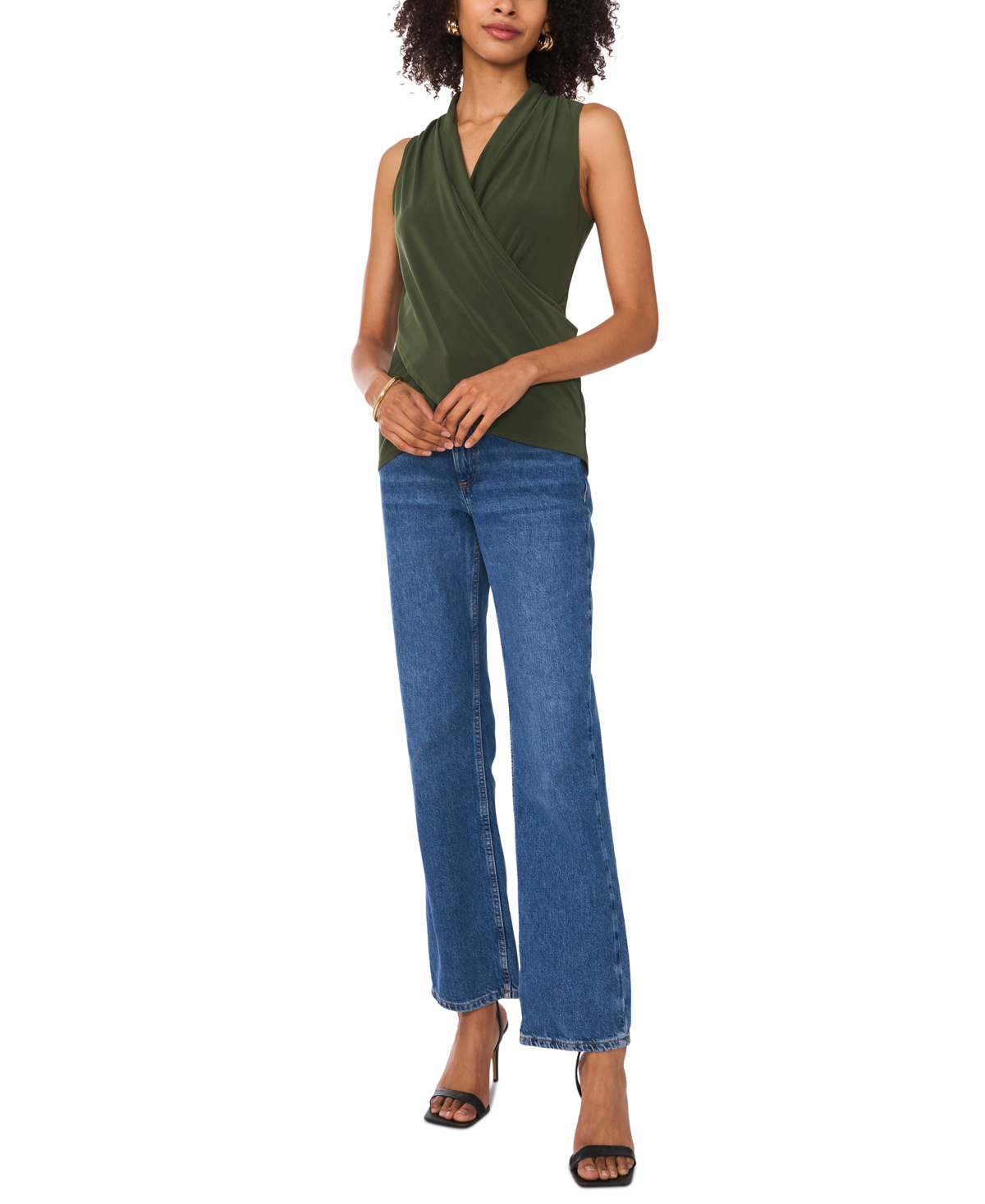 Shop Vince Camuto Women's Crossover Wrap-front Sleeveless Top In Olympia Green