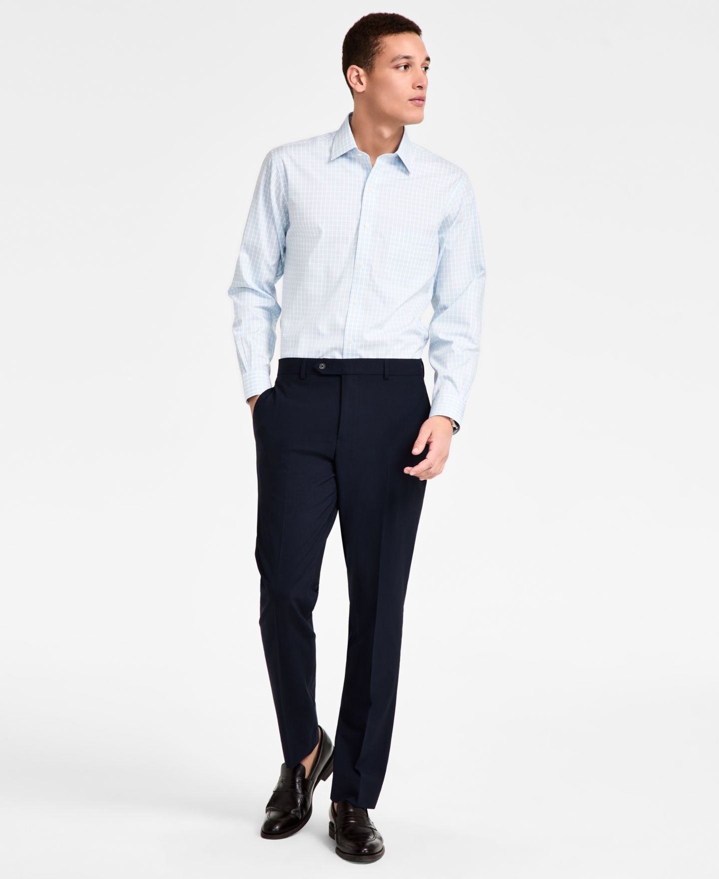 Мужская рубашка Brooks Brothers Regular-Fit Non-Iron Spread Collar Gingham Pinpoint Dress Shirt, цвет: Аквамариновый — фото 2