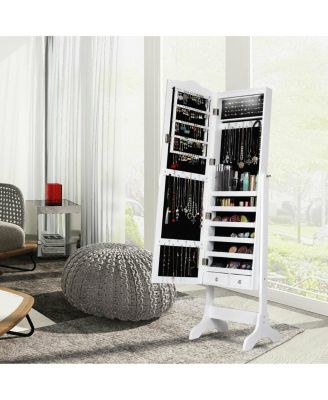 14 LED Jewelry Armoire Cabinet with Full Length Mirror and 4 Tilting Angles