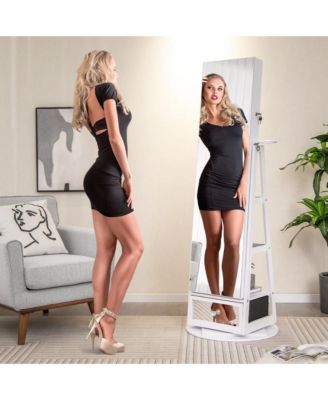 Lockable 360° Swivel Jewelry Cabinet with Full-Length Mirror LED Lights