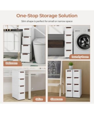 4-Drawer Rolling Organizer Unit Narrow Storage Cabinet with Built-In Wheels for Small Space