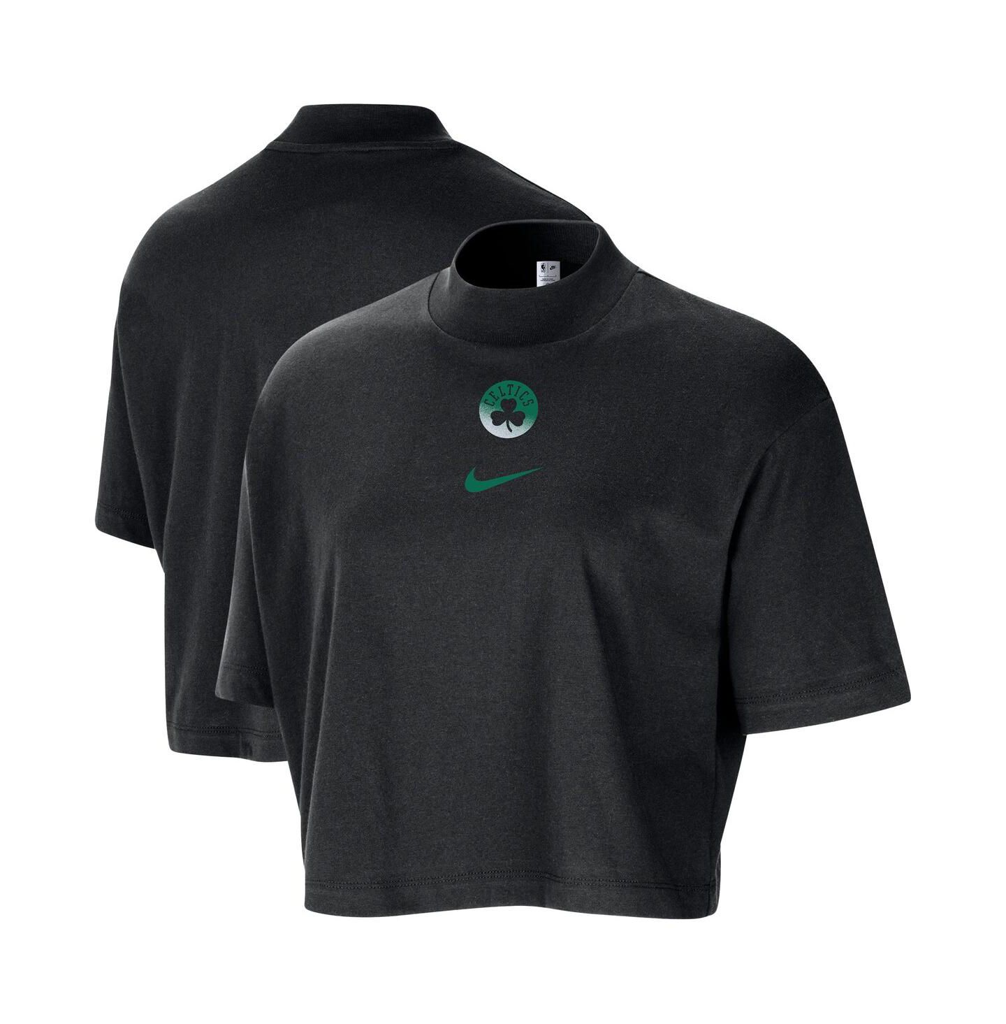 Женская футболка Nike Black Boston Celtics Courtside Mock Neck Loose Fit Cropped — фото 1