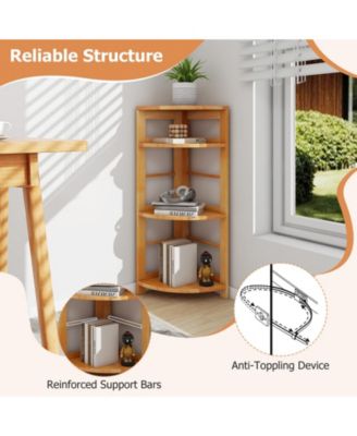 Rubber Wood Frame with Anti-Toppling Kit 4-Tier Corner Shelf