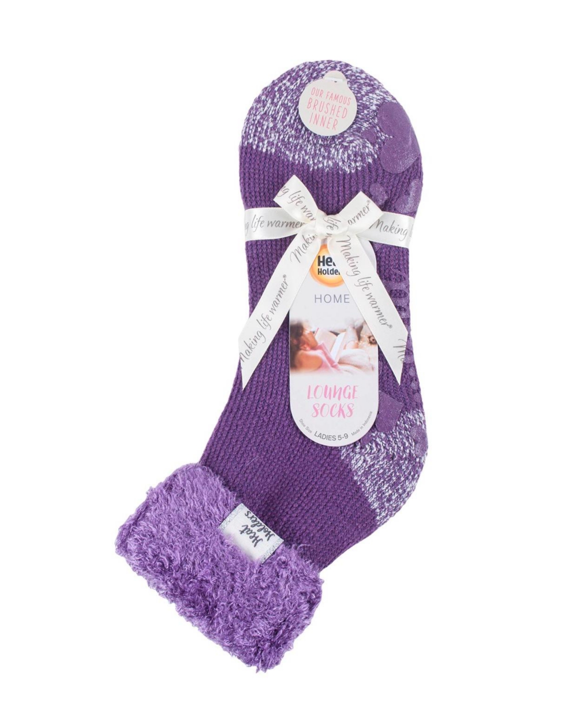 Heat Holders Feather Top Solid Lounge Socks In Purple