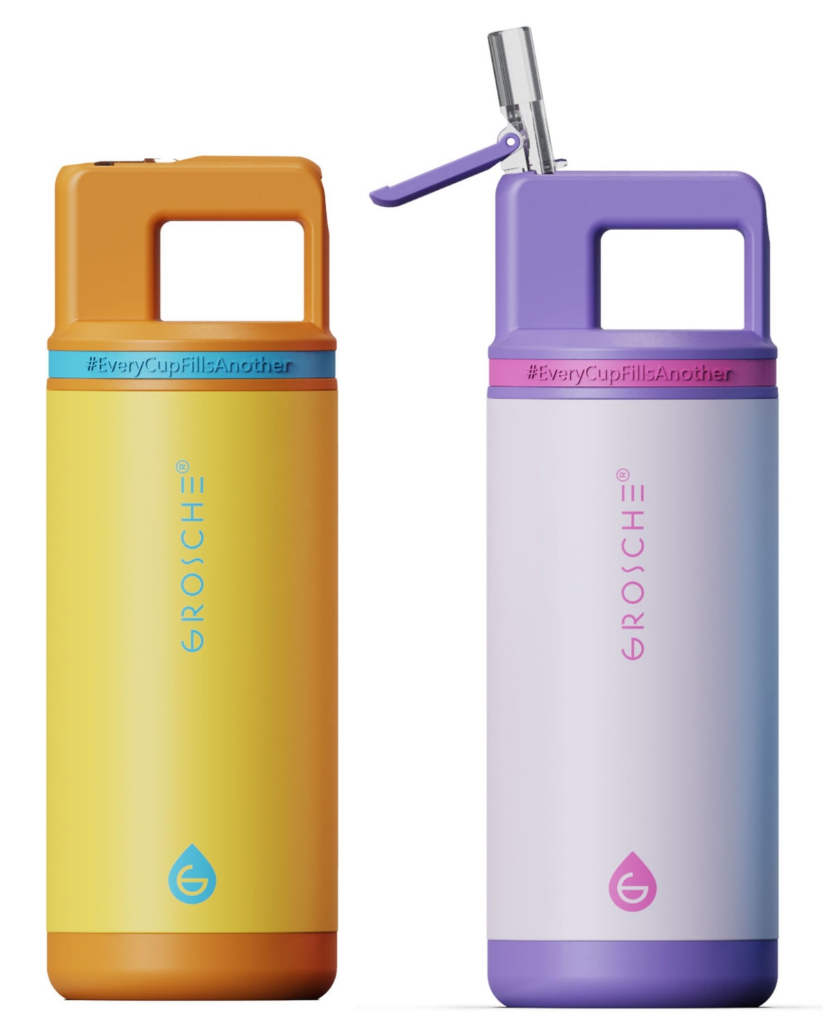 Grosche Alpine Flip 'N Sip 2 Pc. Kids Insulated Water Bottle with Straw -/ Purple