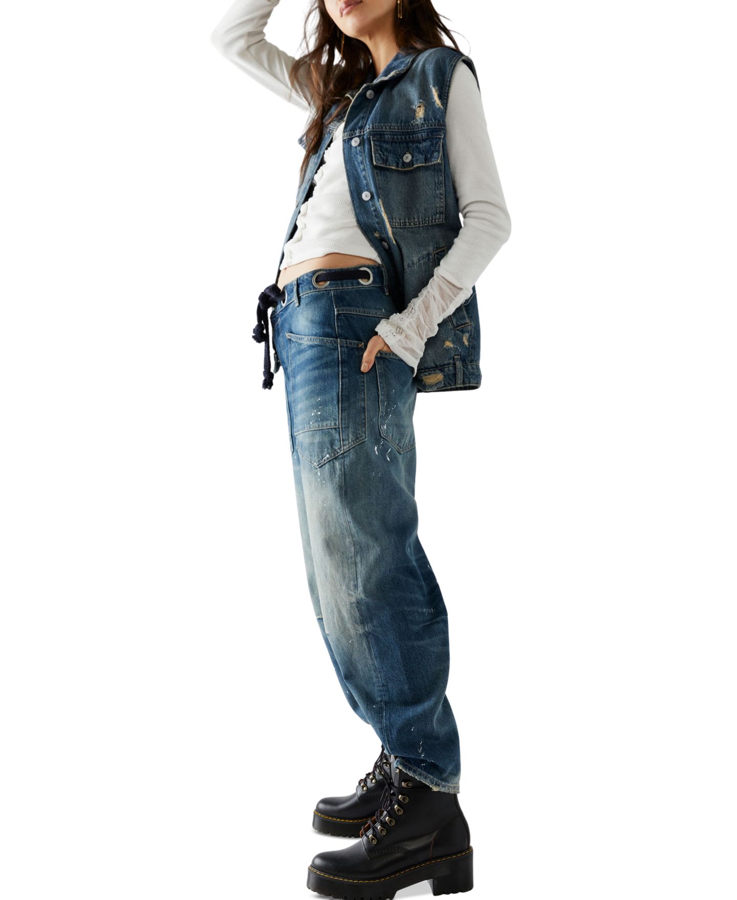 Женские джинсы Free People We The Free Moxie Cotton Low-Slung Barrel, цвет: Синий, вариант 1 — фото 2