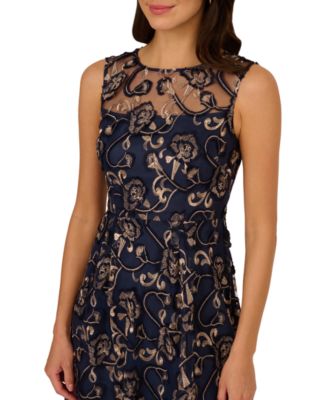 Women's Boat-Neck Embroidered Midi Dress