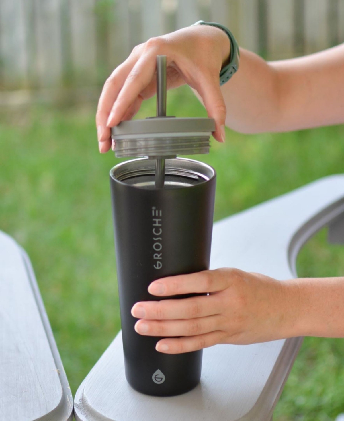 Grosche Jasper 23 oz Insulated Tumbler With Straw In Graphite Black