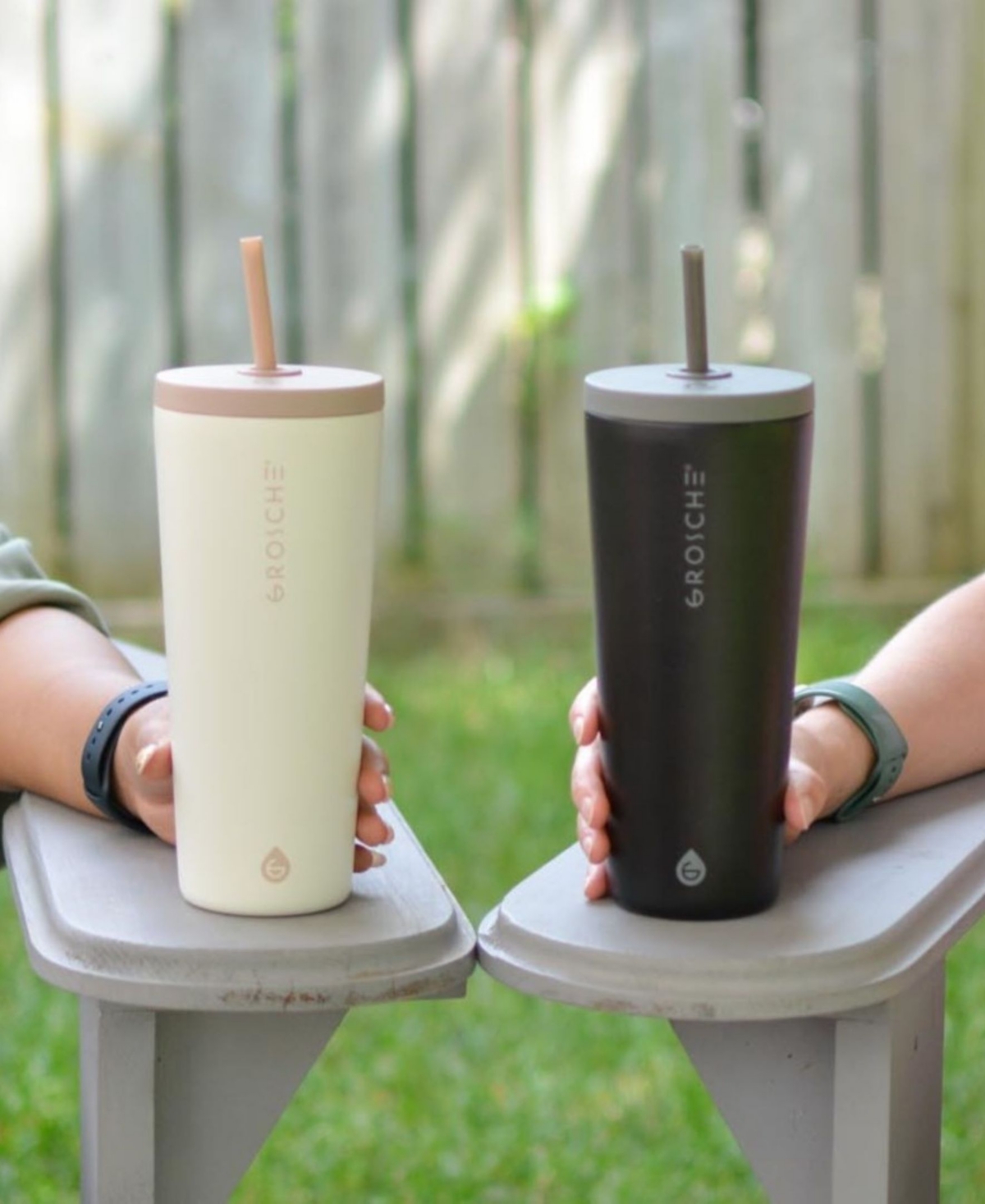 Grosche Jasper 2 Pc. Insulated Tumbler With Straw In Black,white