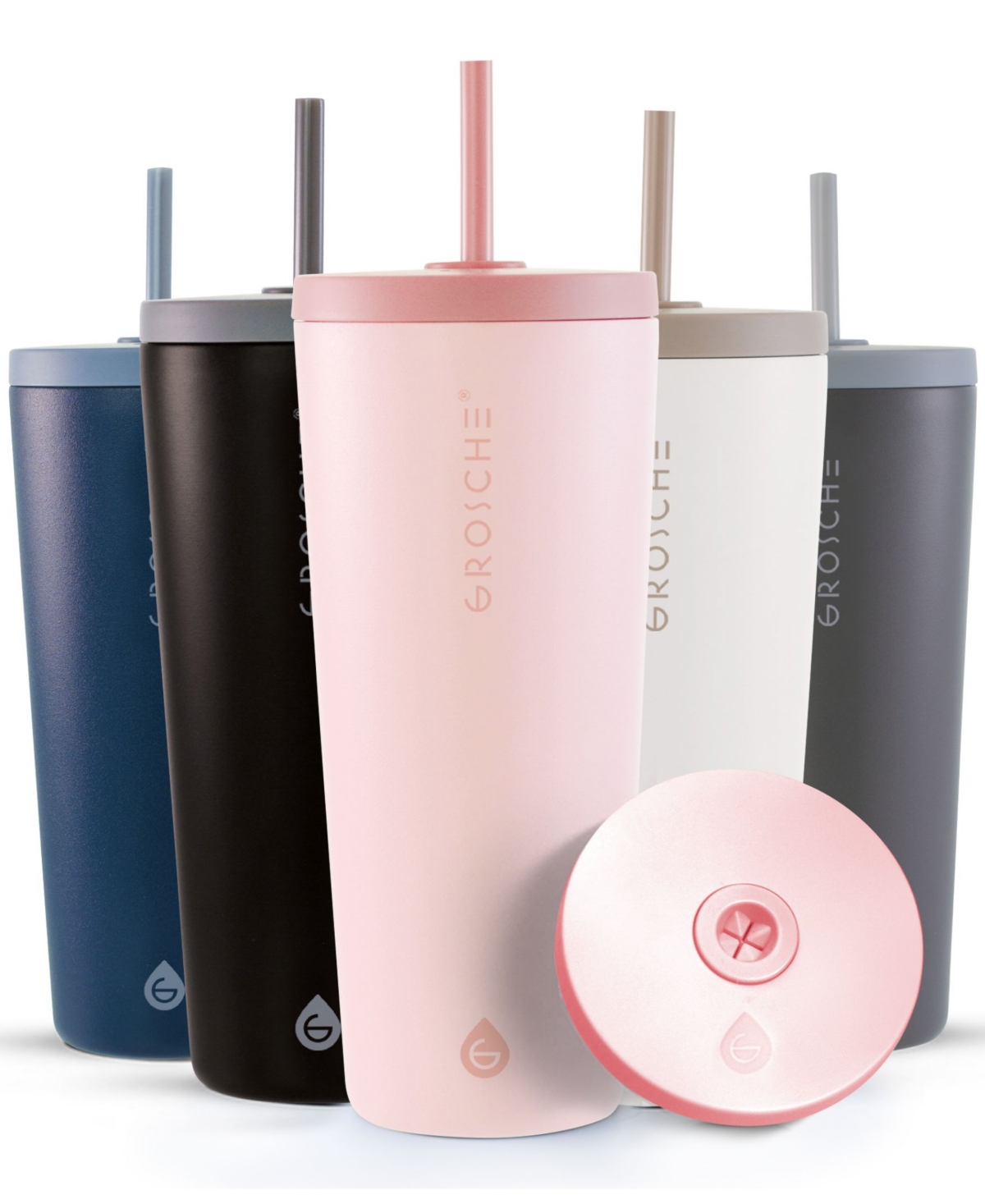 Grosche Jasper 2 Pc. Insulated Tumbler With Straw In White,pink