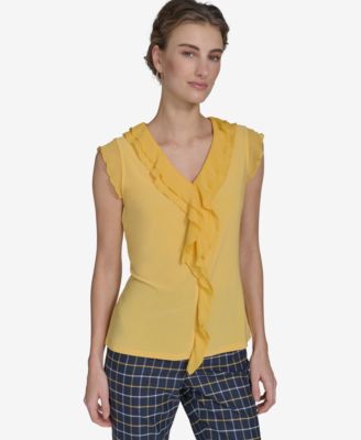 Tommy Hilfiger - Women's Mixed-Media Ruffle-Front Blouse