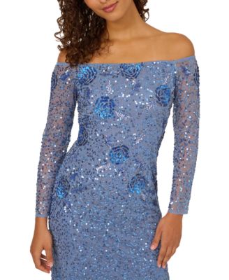 Adrianna Papell Women's Off-The-Shoulder Beaded Mesh Gown - Macy's
