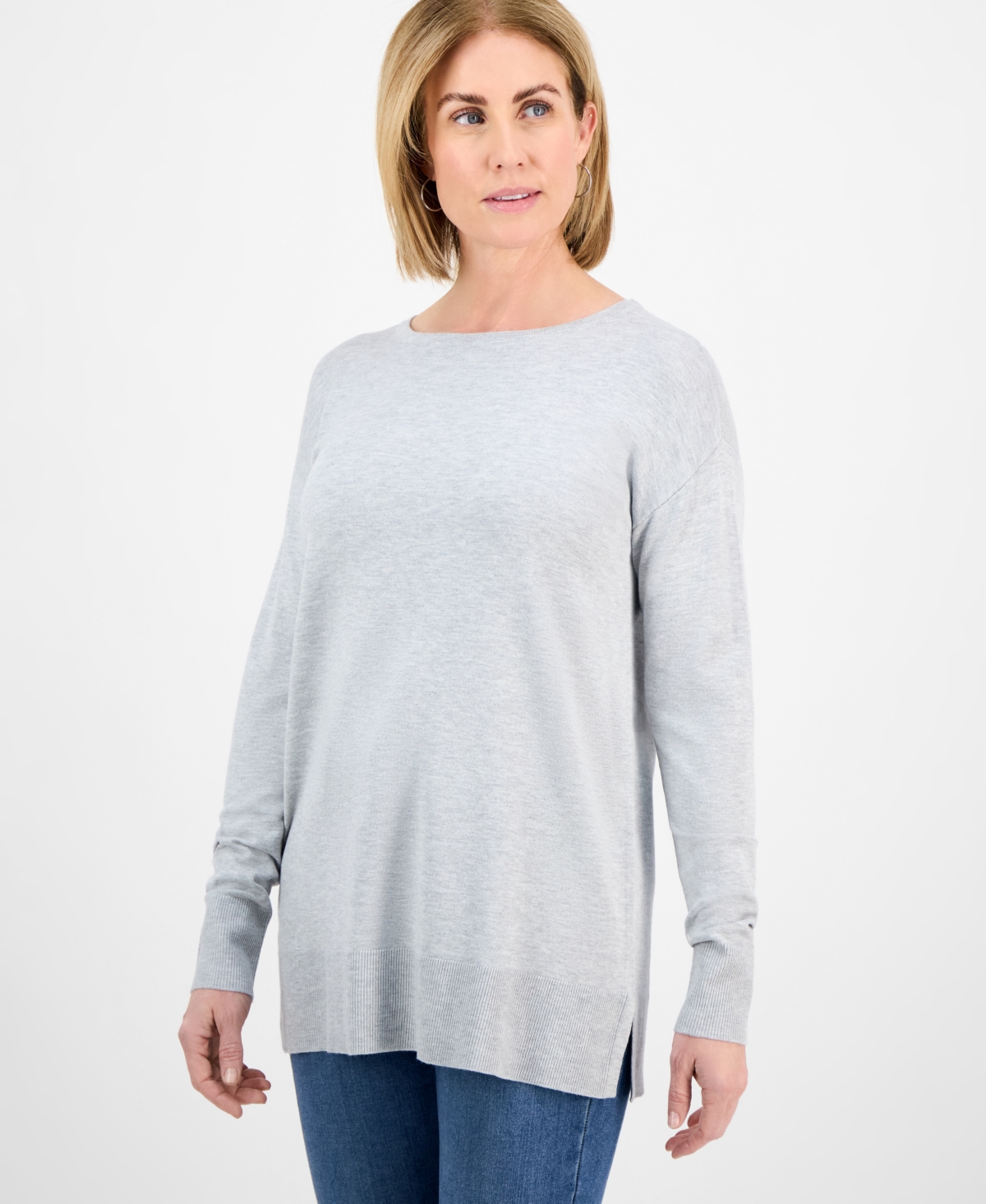 Petite Fine-Gauge Tunic Sweater, Exclusively at Macy's - Fauna Pink