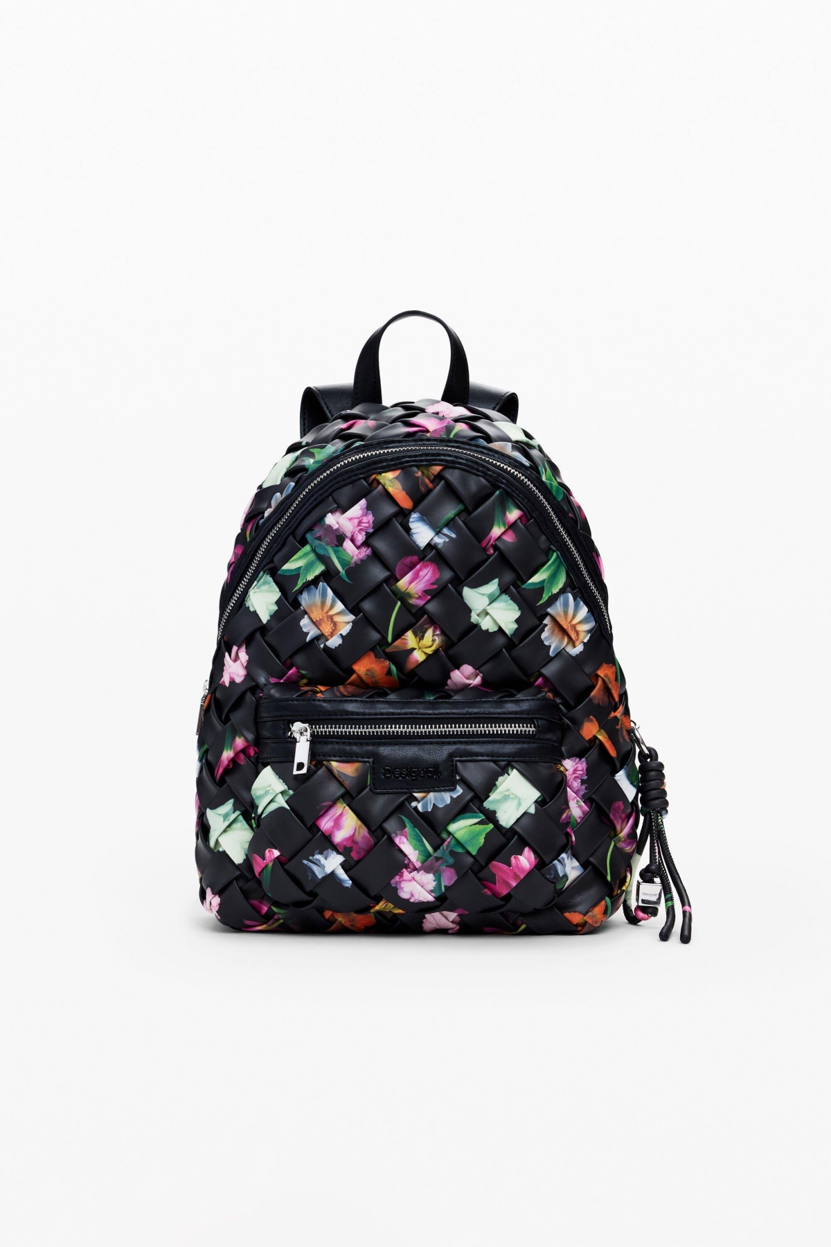 Women's Small braided floral backpack - Black