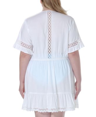 Plus Size Lace-Inset Mini Cover-Up Dress