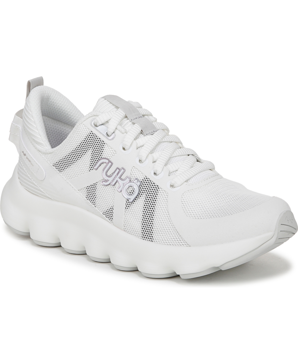 Ryka Women's Podflow Lace Up Walking Sneakers In Brilliant White Mesh Fabric